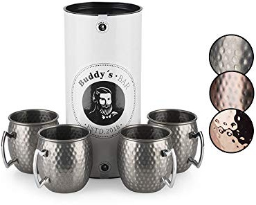 Buddy´s Bar – Moscow Mule mugg 500 ml högkvalitativ rostfri mugg, livsmedelssäker, hammareffekt, cocktailkopp inkl. presentförpackning, hamrat, antikt rostfritt stål, uppsättning om 4