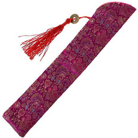 Sac en éventail Chinois en Soie Pliante avec Gousset étui Anti-poussière Protecteur Protecteur étui Housse Style rétro - Rose Vif