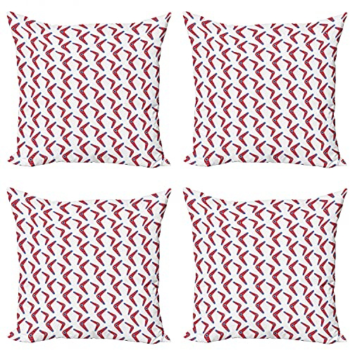 Ambesonne Aboriginal Throw Pillow Cushion Case Pack of 4, Boomerang Style Motifs with Ornamental Art, Modern Accent Double-Sided Digital Printing, 24, Vermilion Multicolor