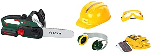 Theo Klein 8399 Bosch Kettensäge | Originalgetreue, kindgerechte Nachbildung | Spielzeug für Kinder ab 3 Jahren & 8537 Bosch Zubehör-Set | Hochwertige Arbeitshandschuhe