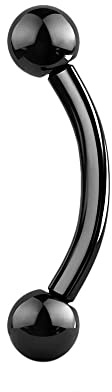 Juvel barREL böjd skivstång ögonbryn piercing smycken bar ring stål, 16 g (standard) 6 mm 8 mm 10 mm längd med bollar e rostfritt stål, colore: Svart, cod. CB16G-AND