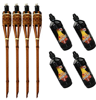 Moritz 4X Bambusfackeln Fackel Deluxe 60 cm Dunkelbraun + 4X 1000ml Lampenöl Gartenfackel Ölfackeln Garten Deko Öllampe Wegleuchte