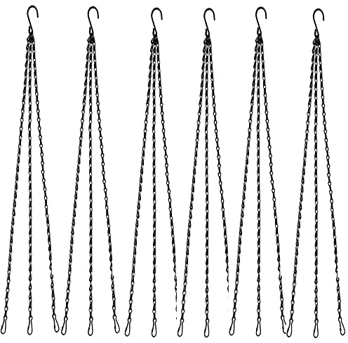 YHZONE Black 24 Inches Metal Wire Chains for Hanging Plant,Flower Pot, Ornaments，Bird Feeders, Billboards, Fruit Basket, Indoor and Outdoor (6 pcs with3 Leads)