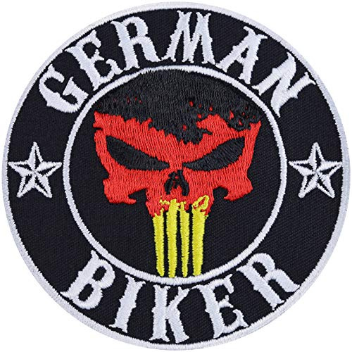 Parches ropa German Biker /Patch Iron-on Biker/Parche Iron-on Bandera Alemana | Jeans Regalo Motociclista Aplicación para Accesorios de Moto/Barcos/Funda de Moto | 90x90mm