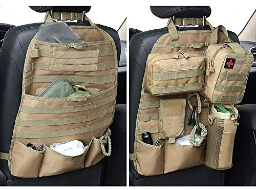 wrumava Autositz-Rückenlehnen-Organizer, taktisches MOLLE-Nylon, Fahrzeug-Panel, universelle Passform, Auto-Rücksitz-Abdeckung, Schutz (Olny Tan Molle Sitz-Organizer)