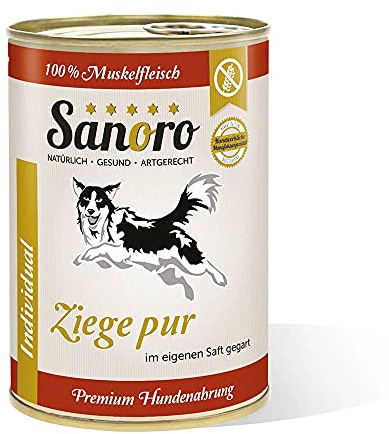 Sanoro Ziege pur, 100% Muskelfleisch von der Ziege, salzfrei - Premium-Hundefutter - singleprotein, hypoallergen - für Ausschlußdiäten geeignet (12 x 400g)
