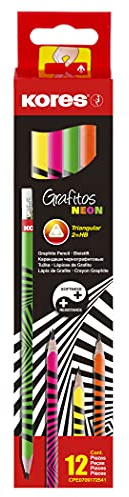 Kores Grafitos Neon Bleistifte - HB, weich, dreieckig - Zeichenstifte Set, Kunstbedarf - 12 Stück mit Radiergummi