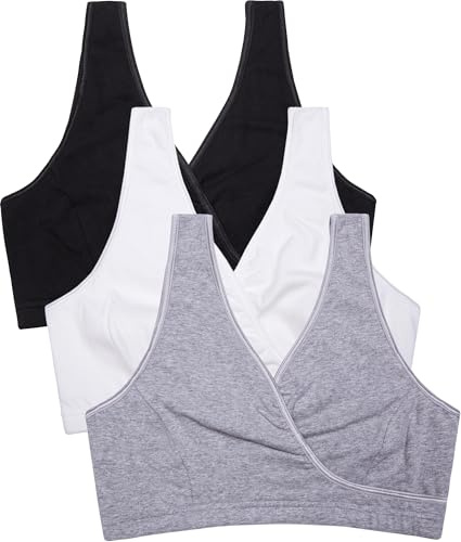 CAKYE 3 Pack Maternity Nursing Sleep Bra Breastfeeding Cotton Bralette, S-Black/White/Grey - Third Style, L