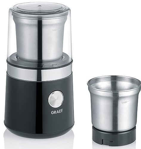 GRAEF CM102 Molinillo de Café Eléctrico 200W, 85g, Cuchillas Inox, Molinillo para Café, Especias y Frutos Secos, Botón de Pulsación, Negro