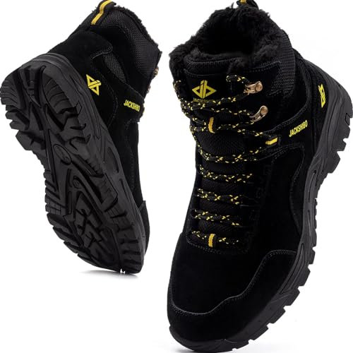 JACKSHIBO Winterschuhe Herren Winterstiefel Damen Warme Gefüttert Stiefel Trekking Wanderschuhe Wasserdicht Rutschfest Schneestiefel Outdoor Winterboots Schwarz 42EU