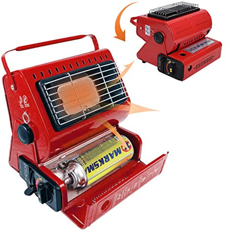 Tragbare Gasheizung für Innenräume, Gasheizung Gasstrahler Campingheizung, Tragbarer Heizung Gasheizer, Keramik Brenner, für Angeln Camping Hicking Butangaskanister, Drucksensor (1 Stück rot)