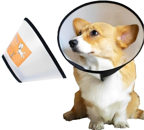 JIAMIAN Justerbar Sällskapsdjur Kattkon Skyddshalsband Anti-bett Slick Skyddande Helande Säkerhetsplast Halsband, Skyddskragar, Elizabetan Krage Stor hund (Neck:26-33cm)