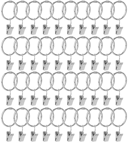 KEILEOHO 100 PCS 32mm Curtain Ring with Clip, Metal Curtain Ring with Hook, Curtain Pole Ring for Hanging Curtain Window Door