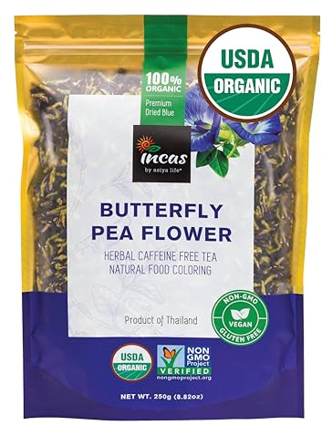 INCAS 100% USDA Organic Butterfly Pea Flower 8.82 oz (750+ Cups) DIRECT FROM SOURCE Thailand Non GMO Verified Dried Caffeine Free Gluten Free Vegan Rich in Antioxidants Free eBook (250Gram)