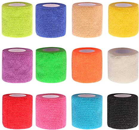 tigratigro 12 Rotoli Benda Elastica Coesiva 5cm x4.5m, Bendaggio Adesiva Coesiva Nastro Bendaggio Sportivo Non Tessuto Autoadesivo Benda Salvapelle Fasciature per Mani, Piedi, Ginocchia