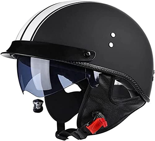 DOT/ECE-Zulassung Vintage Halbschalehelm Mit Visier Moped Helm Schnellverschluss-Schnalle Jethelme Motorradhelm Mann Frau Retro Scooter-Helm Roller Helm Für Alle Jahreszeiten 2,XXL