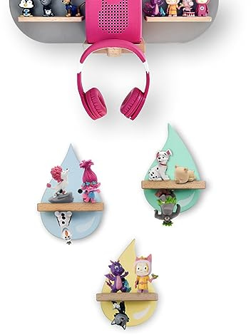 Tolina - Regentropfen-Set Kinderregal - Regal Wand für Hörfiguren wie Tonie - Sicher & Stabil - Kinderzimmer Deko Pastellfarben 3er Set (Blau-Gelb-Grün)