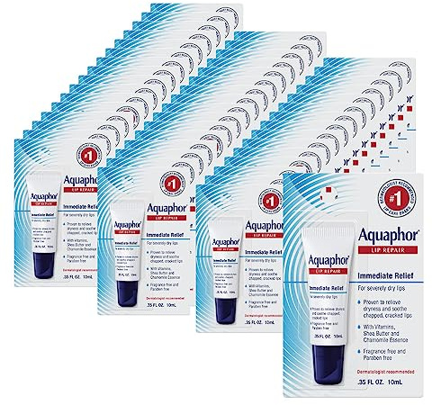 Aquaphor Lip Repair Ointment - Long-lasting Moisture to Soothe Dry Chapped Lips - .35 fl. oz. Tube (Pack of 48)