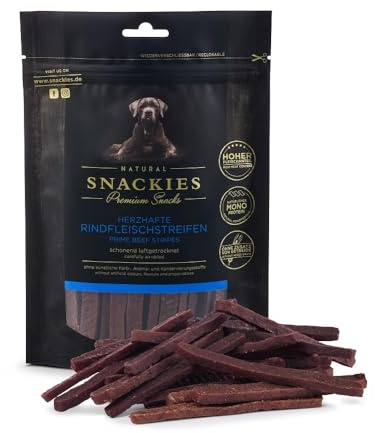 SNACKIES 16er-Pack (à 170g) Hundeleckerli Rindfleischstreifen Premium Snacks für Hunde ohne Zusatz von Getreide, Zucker, Farb-, Aroma- und Konservierungsstoffe, luftgetrocknete Leckerli