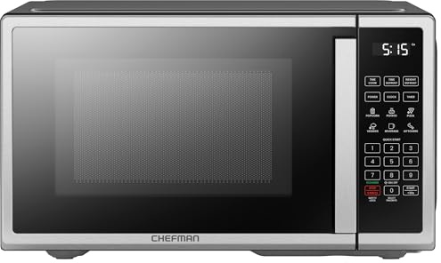 Chefman Countertop Microwave Oven 0.7 Cu. Ft. Digital Stainless Steel Microwave 700 Watts with 6 Auto Menus, 10 Power Levels, Eco Mode, Memory, Mute Function, Child Safety Lock, Easy Clean