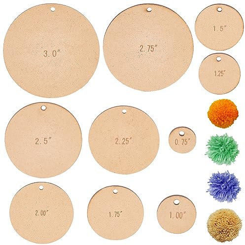 BENECREAT 20 piezas de 10 tamaños para hacer pompones de madera, herramienta plana redonda para manualidades, guía de corte para agujas, manualidades, lana, tejer manualidades