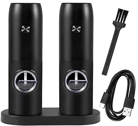 ANIIC Macina Pepe Macinapepe Set Macina Sale E Pepe Elettrico USB Ricaricabile Macina Pepe Automatico Alimentato A Batteria Macina Sale (Color : Svart, Size : 2pcs)