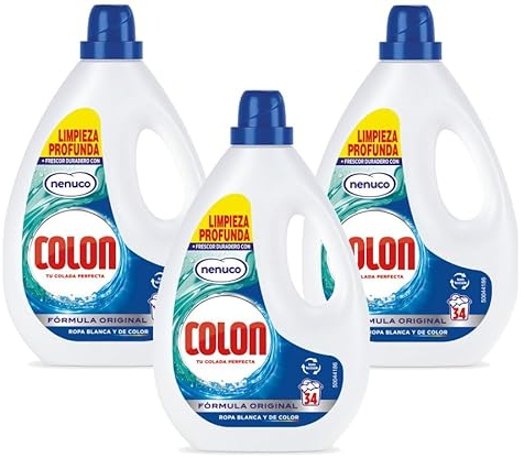 Colon Nenuco - Detergente para lavadora, adecuado para ropa blanca y de color, formato gel - 102 lavados Pack 3 botellas de 34 lavados, 102 Dosis