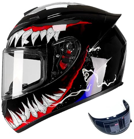 DXDRT Cascos de Motocicleta de Cara Completa para Adultos Hombres Mujeres Cascos de Motocross con Viseras Compatibles Transparentes y Tintadas Casco de Moto de Calle,Venom,Xlarge