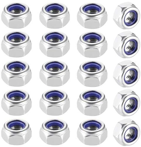 Diompirux 304 Sechskantmuttern Edelstahl M8 X 20 Stück, Metrisch Sechskantmutter, Selbstsichernde Muttern Set, Selbstsichernde Muttern, Rostfrei Stopmuttern für Unterlegscheiben, Schrauben