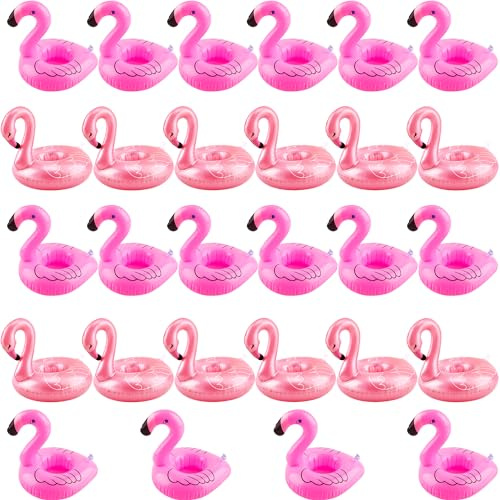 28 Pack Inflatable Flamingo Drink Holder Pink Rose Gold Flamingo Cup Holder Blow Up Flamingo Drink Float for Summer Beach Pool Water Party Bath Toy