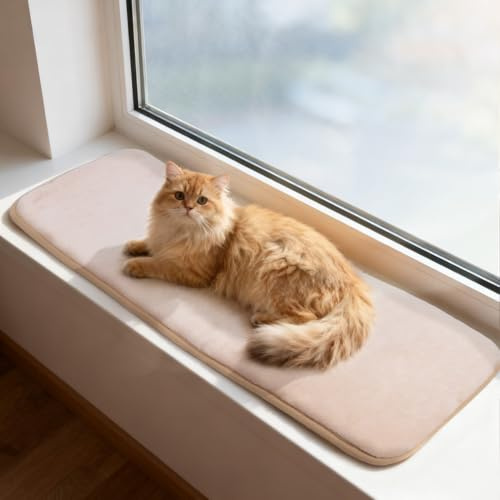 Pet Prime Cat Window Lounger, Matte für Fensterbänke, Katzen Fensterliege Matte, Anti-Rutsch Katzenbett, weiche Fensterbankauflage für Katze, Wärmedecke Katze, Cat Window Bed Mat 90 x 28 cm - Beige