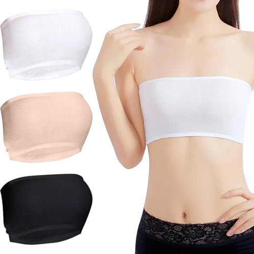 Risipu 3pcs Strapless Bandeau Bra Tube Top, Non Padded Strapless Bralettes for Women Girls Ladies, Stretch Boob Tube Bra, Seamless Sports Bra (M)