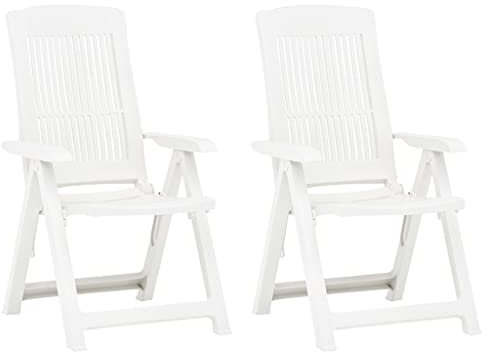 KTHLBRH Verstellbare Gartenstühle 2 STK. Kunststoff Weiß, Outdoor-Stühle Balkonstühle Terrassenstühle Freizeitstühle für Garten, Rasen, Terrasse