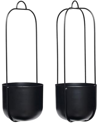 Dezain® - Hängetopf Joanna | Blumenampel aus Metall | für Kräuter, Blumen & Pflanzen | hängender Blumentopf ohne Loch im Boden | Schlichte Hängeampel | Pflanzentopf in Schwarz | 2er Set