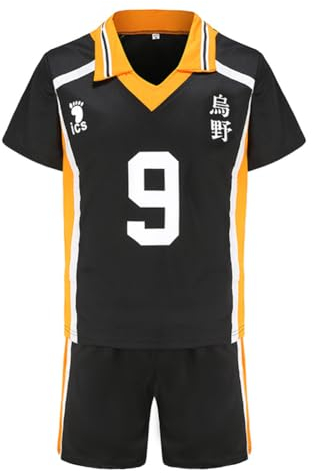 Jilijia Haikyuu T-Shirt Karasuno High Volleyball Jersey Hinata Shoyo/Tobio Kageyama Kurzarm T-Shirt + Shorts Anime Game Suitset, Karasuno High No.9, XXL