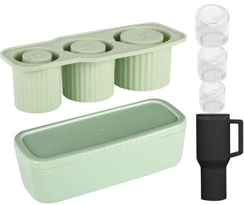 Vellivar Silicone Ice Cube Tray with Lid for Stanley 30/40 oz, Green, Wavy-Edged Hollow Cylindrical Ice Molds