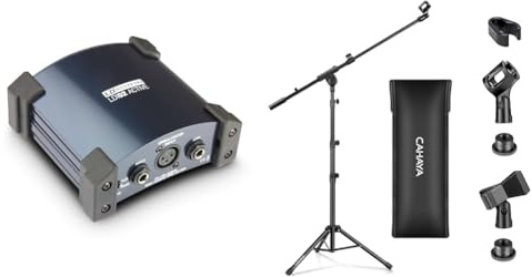 LD Systems LDI 02 - Caja de Inyección Directa Activa & CAHAYA Soporte de Micrófono con Brazo con Dos Pinzas para Microfonos Pie de Micrófono Plegable