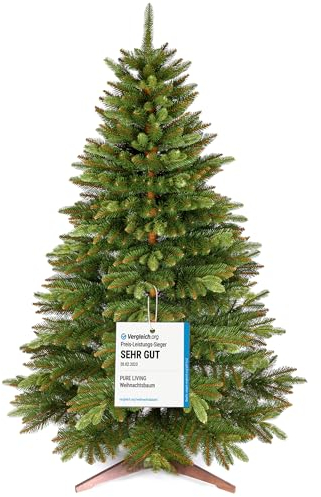 Pure Living - Árbol de Navidad artificial (150 cm, con soporte de madera y bolsa de almacenamiento)
