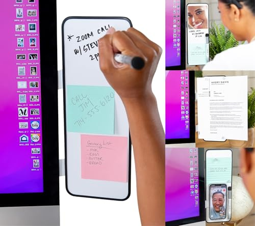 Removable Multi-Use Laptop and Monitor Memo Board; 11.8 x 4.3 Magnetic Whiteboard, White Brackets, Marker, Mirror, and 4 Magnets Included; Document Holder; Small Dry Erase Board; Sticky Note Holder