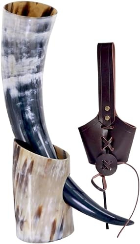 Tasses en corne de viking faites à la main avec étui en cuir pour la bière, le vin, le calice, la corne de bœuf, les récipients