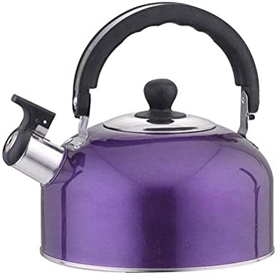 Ejoyous Bouilloire électrique de camping, 3 L, en acier inoxydable, induction, camping, bouilloire sifflante, pour camping, randonnée, cuisine, barbecue, violet