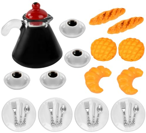 Jouets de Miniatures Alimentaires Boissons, Mini Nourriture Jouet, Nourriture Miniature 1/12 Accessoires de Cuisine Miniatures pour Maison de Poupée avec Pain Vaisselle Miniature Petit Déjeuner