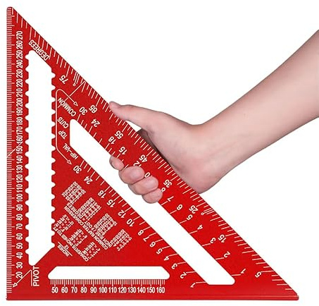 Beslands Rafter Square Metric 12 inch, Aluminum Carpenters Roofing Square, Metric Woodwork Squares,Triangle Ruler Protractor(Red)