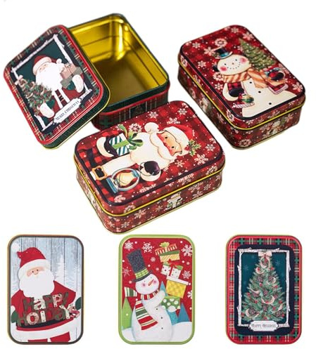 Generico Scatole per Biscotti Natalizi con Coperchio - Set di 6 Scatole Decorative in Latta di Metallo per le Vacanze di Natale