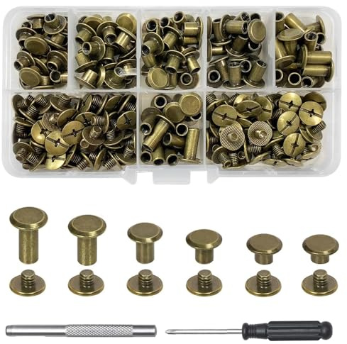 xiaoxiaozhijia 110 Stück Chicago Schrauben, M5 Schraubnieten-Set, Schraubenlänge 4/5/6/8/10/12mm,Hülsenmuttern für DIY Leder Dekoration,Bucheinband,Taschen,Schuhe und Stiefel (Bronze)