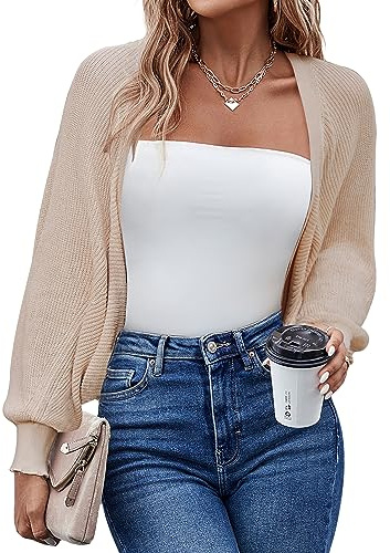 Hotouch Bolero Damen Festlich Strickjacke Kurz Cardigan Jäckchen für Kleid | Open Front Shrugs, Langarm Bolero Strick, Bolerojacke, Schulterjacke, S-XXL