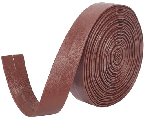 GORGECRAFT 5 m x 20 mm x 1 mm viklat läderrem fuskläder trimtejp lammskinn textur platt lädersnöre snöre PU-läder remsor trimband för gör-det-själv hantverk armband smyckestillverkning, Sienna