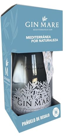 Gin Mare Mediterranean Gin, Pack Botella 700 ml y Pañuelo, Pack Especial Regalo, 42,7% Vol