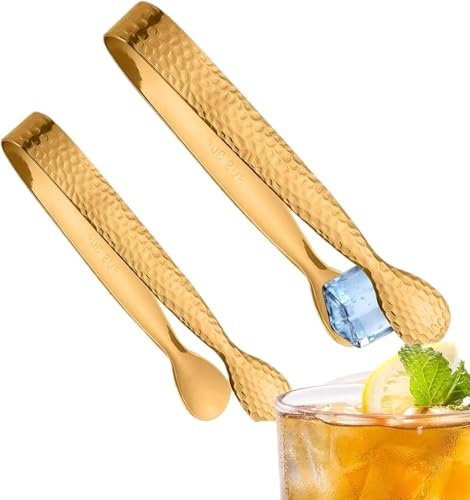 2 Stück Mini Zuckerzange Essen Clip, Edelstahl Eiswürfelzange Servierzange Salat Zange, Candybar Zangen Für BBQ Süßes Eiswürfel Salat (Gold B)