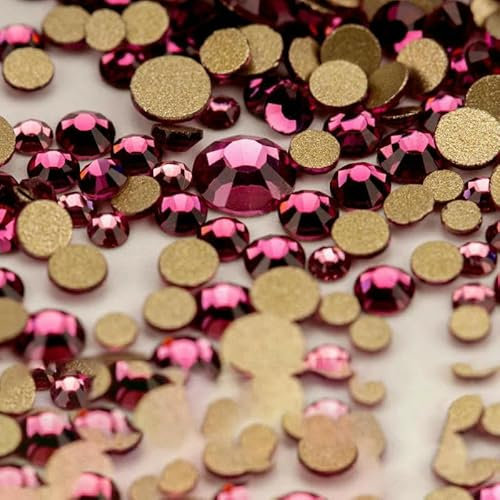 14400 Stück Großhandel SS4–SS20 Glas-Strasssteine, gemischte Größen, Kristall, nicht zum Hotfixieren, goldfarbene Flatback-Steine für DIY-Nagelkunst-Zubehör, Fuchsia, gemischte Größen, 1440